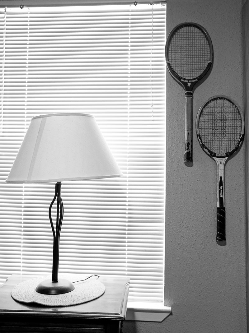 January 6, 2015:  My mom's first tennis racket on top, mine below...separated by 40 years.  Wash table generations old refinished by dear friend two decades ago.  Connections, memories, legacies.  Still...life.