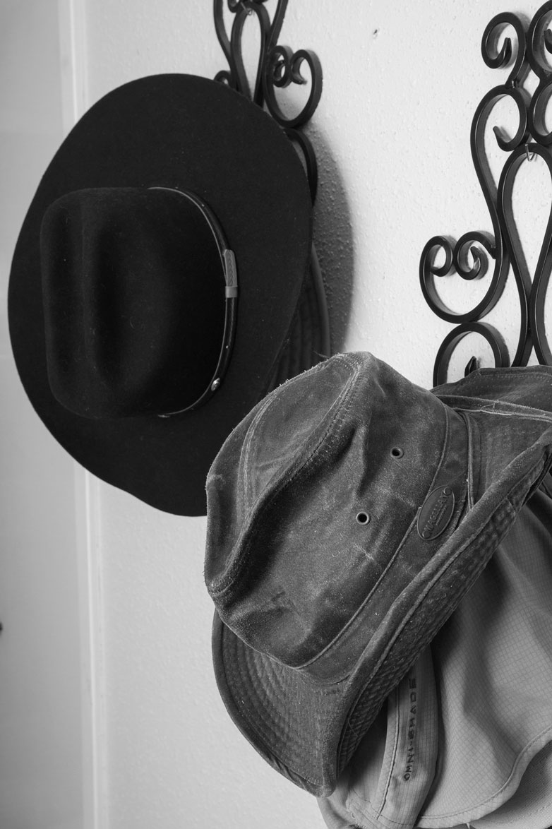 January 12, 2015:  Fishing caps and cowboy hats--heart and soul on the walls.  Some things reveal to the world who and what you are at your essence.  Look around.  See.  Those things are you; see what shows in others' homes. See.  Still...life.