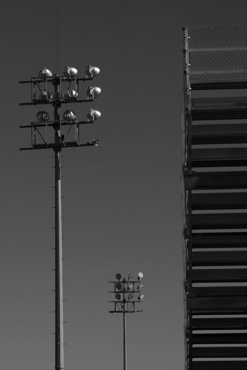 January 20, 2015:  The world is full of interesting lines, patterns, forms, juxtapositions and perspectives.  A different take on a school football stadium.  Still...life.