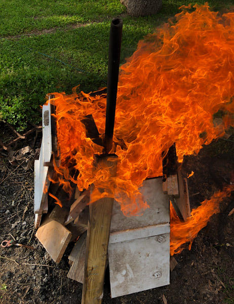 March 24   Burning some excess trash wood provided the chance to admire the beauty of the colors, nuances and intricacies of fire.