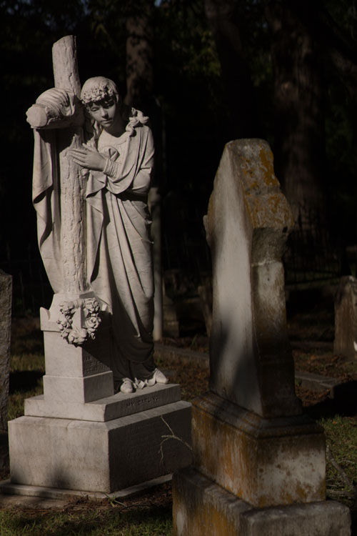 October 31   This angel caught my breath and my eye from across the cemetery. Beautiful art with a beautiful message in honor of a loved one in this beautiful place.