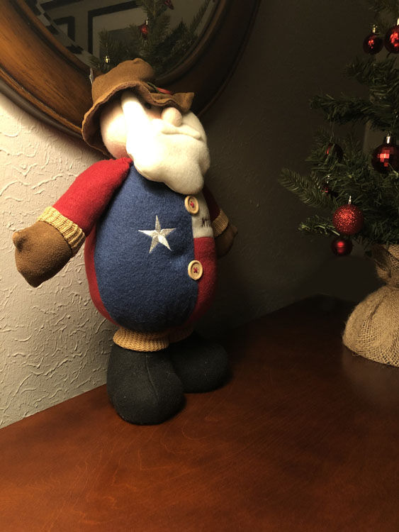 December 29  Being sick, I wasn't up for much chasing down of photo material, but our Texas Santa made me smile, and when you're sick, that's a beautiful thing!