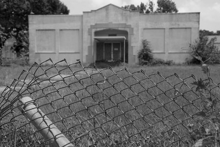 July 6, 2015:  This abandoned school, once a symbol of education, learning and young lives is now not much more than a ruin.  If the walls could speak...  I hope its alumni have fared better than it.  Still...life.