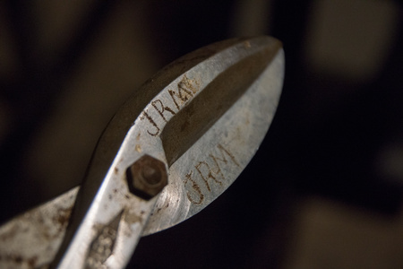 November 16, 2015:  Almost 50 years ago, dad etched his initials into these metal shears.  They bring me comfort to see or to hold; three letters of connection spanning decades, father to son.  Still...life.