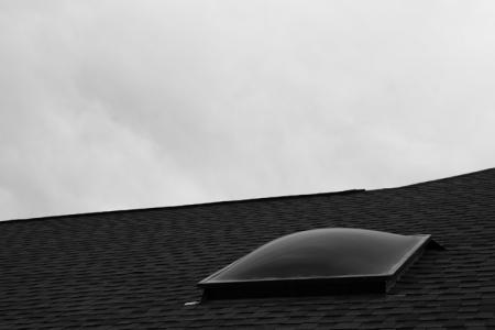 April 12    The smooth textures of the skylight and its tonalities against the textures and patterns of the roof provide a nice respite while working in the backyard. 